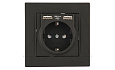 Rita - Розетка 2P+E, с 2xUSB Type A 2,4A (однопостовой монтаж в комплекте с рамкой), черный мат от интернет-магазина amperkin.by