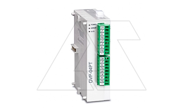 Модуль измерения температуры DVP04PT-S, 4xPt100/Ni100/Pt1000/Ni1000, 14 бит (0.1°C), RS485