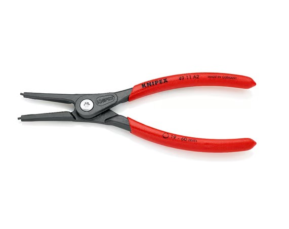 Щипцы прецизионные для внешних стопорных колец, прямые губки, L-180 мм, Cr-V, чёрные, (KNIPEX)