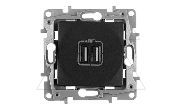 Etika - Зарядное устройство с двумя USB Type A, 240V/5V, 2400мА. (антрацит)