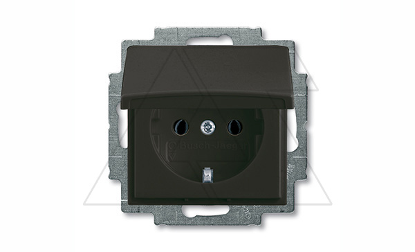 Basic 55 - Розетка 2P+E нем. стд. с крышкой (шато-черный)