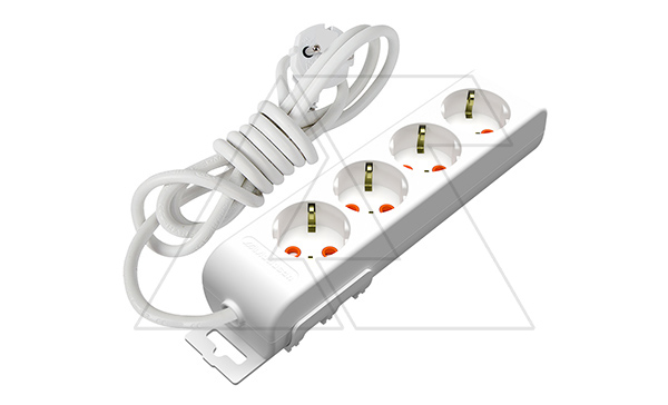 Ri-tech - Удлинитель 4x2P+E, нем. ст., со шторками, кабель 3x1,5мм², 5м, белый