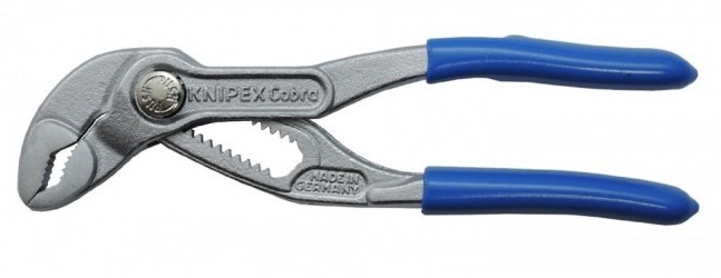 Клещи переставные COBRA® с фиксатором, 25 мм (1"), под ключ 27 мм, L-125 мм, Cr-V, хром., голубые об