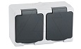 Mini - Розетка 2Х2Р+Е 16A/250V, с крышкой, защ.шторки, черно-серый, IP54 от интернет-магазина amperkin.by