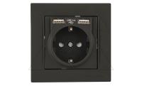 Rita - Розетка 2P+E, с 2xUSB Type A 2,4A (однопостовой монтаж в комплекте с рамкой), черный мат