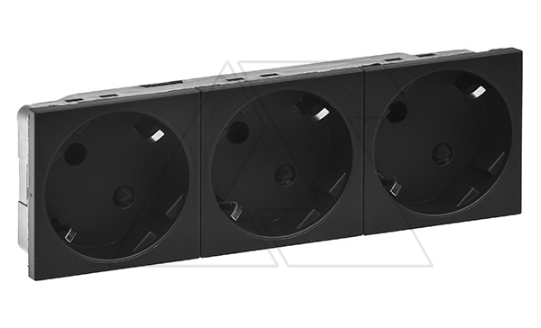 Mosaic - Розетка тройная, 3х2P+E, 6M, защ. шторки, пруж. зажимы,  со смещением контактов 45°, матовый черный