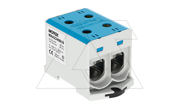 Клемма Morek OTL240-2 синяя, 2xAl/Cu 35_240mm², 425(CU)/380(AL)A на клемму, 1000V, винтовые зажимы Клемма Morek OTL240-2 синяя, 2xAl/Cu 35_240mm², 425(CU)/380(AL)A на клемму, 1000V, винтовые зажимы