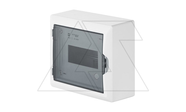 Щит навесной ECO BOX 1x8M, N/PE 2x 2x16+5x10mm2, дымчатая пласт. дверь, белый RAL9003, 198x228x96mm, IP40 Щит навесной ECO BOX 1x8M, N/PE 2x 2x16+5x10mm2, дымчатая пласт. дверь, белый RAL9003, 198x228x96mm, IP40