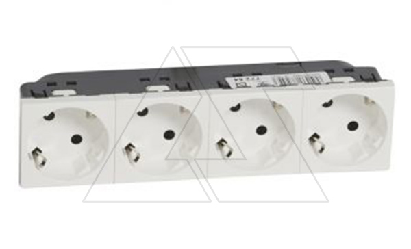 Mosaic - Розетка 4-х постовая, 4х2P+E, 8M, защ. шторки, пруж.зажимы, со смещением контактов 45°, белый