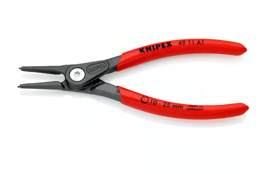 Щипцы прецизионные для внешних стопорных колец, прямые губки, L-140 мм, Cr-V, чёрные, обливные рукоятки (KNIPEX)