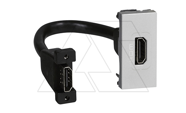 Mosaic - Розетка HDMI 1.4, тип А, 1М, шнур 15см. с соединителем, алюминий