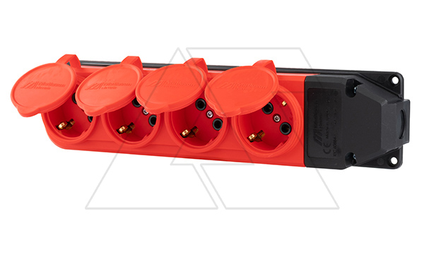 Tena - Блок розеточный 4х2P+E c крышкой, IP44, моноблок, красный