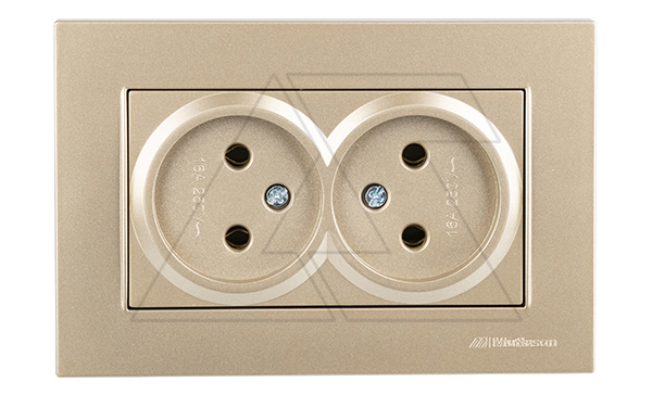 Rita - Розетка двойная 2x2P, (в комплекте с рамкой), золото доре