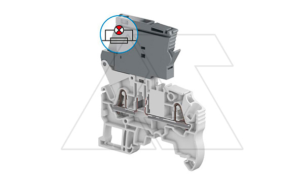 Клемма ZK2.5-SF-R1/8 пружинная, для предохранителей 5х20(25)мм, 6,3А, 250В, с индикатором 24-110В AC/DC, серый Клемма ZK2.5-SF-R1/8 пружинная, для предохранителей 5х20(25)мм, 6,3А, 250В, с индикатором 24-110В AC/DC, серый