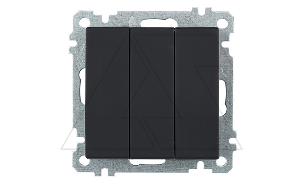 21 - Выключатель трехклавишный, пруж. зажимы, черный мат 21 - Выключатель трехклавишный, пруж. зажимы, черный мат