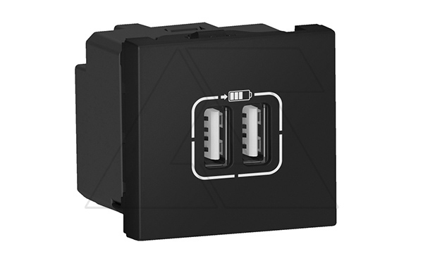 Mosaic - Розетка 2xUSB Type A, 2М, 5V, 2400mA, винт. зажимы, черная