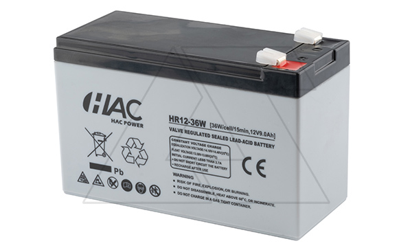 Батарея аккумуляторная HAC HR12-36W, F2, 12V/9Ah, 151х65х94(100) ДхШхВ, 2.5 кг, 8 лет