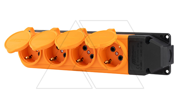 Tena - Блок розеточный 4х2P+E c крышкой, IP44, моноблок, оранжевый