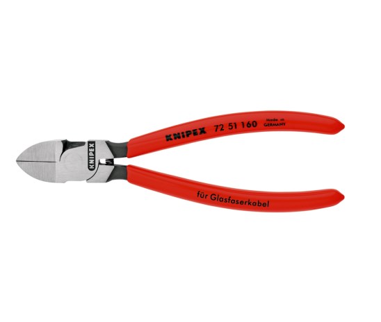 Бокорезы для оптоволокна, удлинённые режущие кромки без фасок, L-160 мм, обливные рукоятки (KNIPEX)