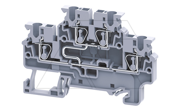 Клемма двухъярусная CXDL2.5(I.S) /5x72,7mm, пружинная, со связью потенциала, 4 присоед., 2,5(max 4)mm2, 24A, 1000V, серая Клемма двухъярусная CXDL2.5(I.S) /5x72,7mm, пружинная, со связью потенциала, 4 присоед., 2,5(max 4)mm2, 24A, 1000V, серая