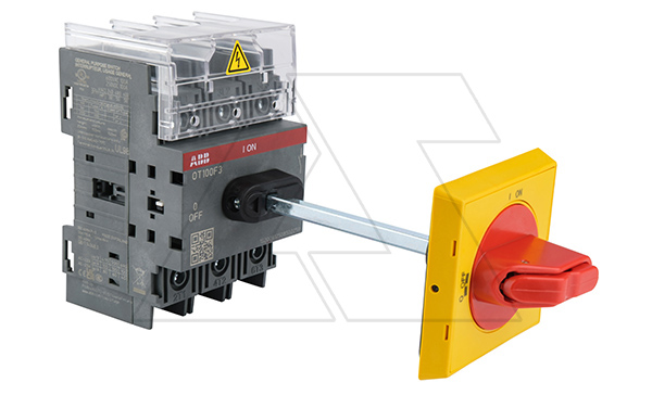 Выкл. нагрузки OT100F3HY5X6ST4, 100A 3P с желто-красной выносной блок. рукояткой на 3 замка OHYS2AJ IP65 и осью OXS6X120 Выкл. нагрузки OT100F3HY5X6ST4, 100A 3P с желто-красной выносной блок. рукояткой на 3 замка OHYS2AJ IP65 и осью OXS6X120