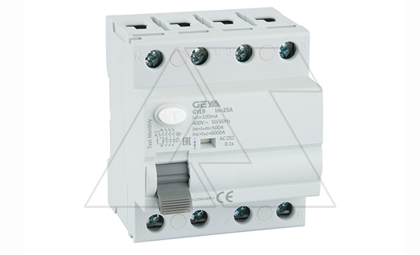 УЗО GYL9-4P-25A-100mA, 4P, 25A, 6 kA, 100mA, тип AC, 4M