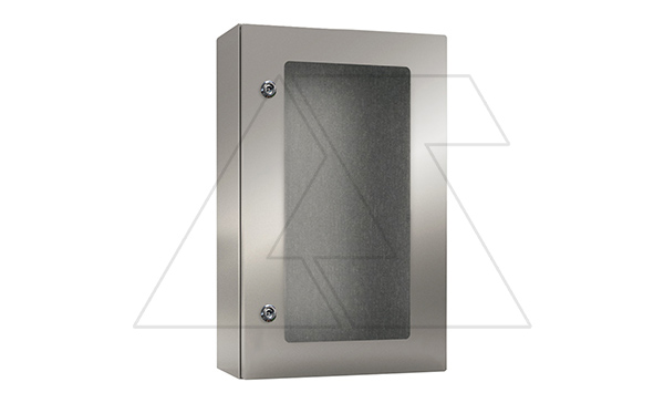 Щит ECOR моноблочный 1000x800x300мм (ВxШxГ) из нерж. стали навесной с монт. панелью  со стеклянной дверью, 2 язычковых замка,  дно глухое, IP66