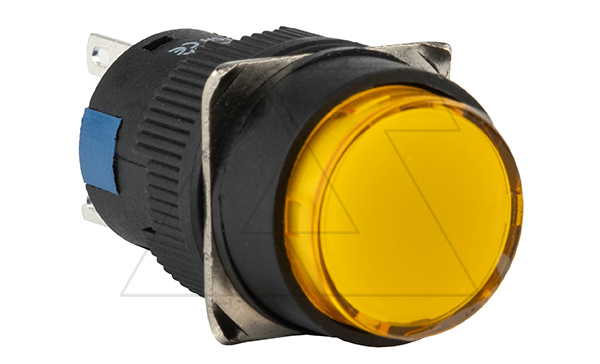 Кнопка плоская LA115-C, возврат, желтая, круглая, без подсветки, 1CO, 16mm, IP40