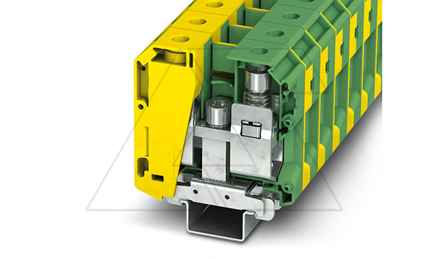 Клемма защитного проводника UKH 70-PE/S /20,3mm, винтовая, 2 присоед., 70(max 95)mm2, желто-зеленая Клемма защитного проводника UKH 70-PE/S /20,3mm, винтовая, 2 присоед., 70(max 95)mm2, желто-зеленая