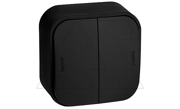 Quteo - Выключатель двухклавишный, накладной монтаж, винт. зажимы, черный матовый