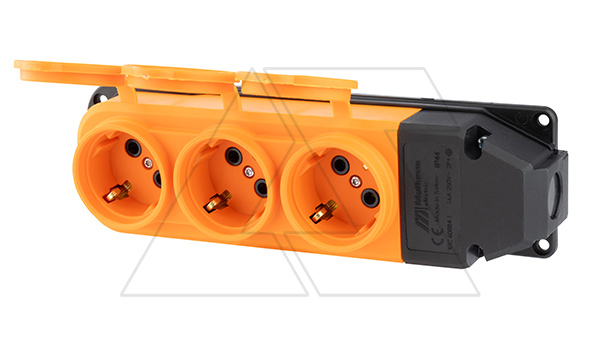Tena - Блок розеточный 4х2P+E c крышкой, IP44, моноблок, оранжевый