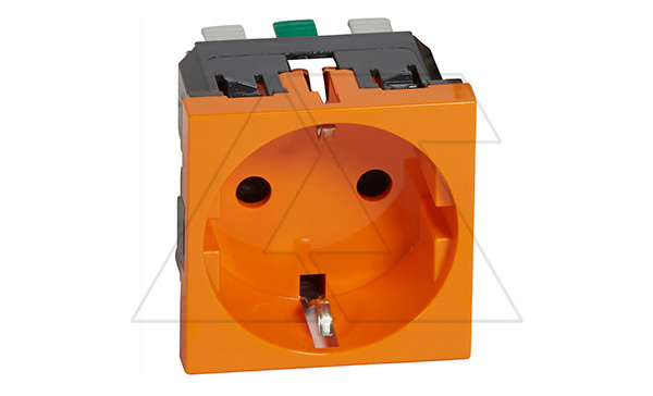 Mosaic - Розетка 2P+E, 2М, антибактериальная, защ. шторки, пруж. зажимы, оранжевая