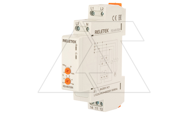 Реле контроля напряжения RS-MV33N/230, 3P+N L-N 230V, 1CO, 8A(250VAC), обрыв, чередование, асимметрия, 0.1_10s, 1M Реле контроля напряжения RS-MV33N/230, 3P+N L-N 230V, 1CO, 8A(250VAC), обрыв, чередование, асимметрия, 0.1_10s, 1M