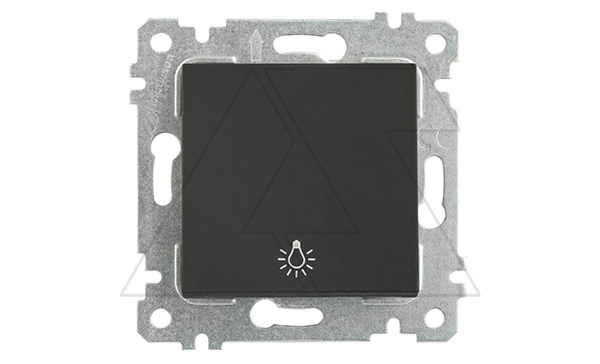 Rita - Выключатель кнопочный, символ - лампа, пруж. зажимы, черный мат