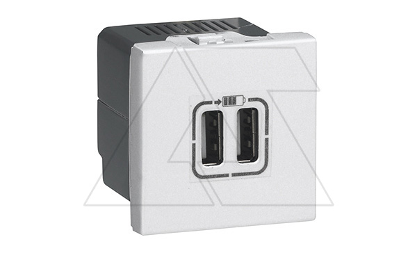 Mosaic - Розетка 2xUSB Type A, 2М, 5V, 2400mA, винт. зажимы, алюминий