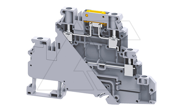Клемма двухъярусная с ножевым размыкателем CYDLK4 /6x94,5mm, винтовая, 4 присоед., 4(max 6)mm2, 20/32A, 630V, серая Клемма двухъярусная с ножевым размыкателем CYDLK4 /6x94,5mm, винтовая, 4 присоед., 4(max 6)mm2, 20/32A, 630V, серая