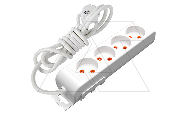 Ri-tech - Удлинитель 4x2P, нем. ст., со шторками, кабель 2x0,75мм², 3м, белый