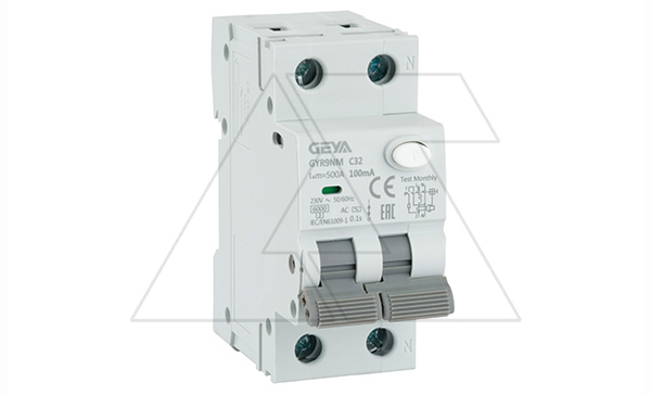 Дифф. авт. выключатель GYR9NM-C32-100mA, 1P+N, 32A, хар-ка C, 6 kA, 100mA, тип AC, 2M
