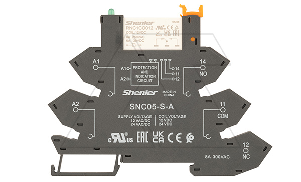Реле интерфейсное RNC1CO012 с колодкой SNC05-S-A, пружинный зажим, 1CO, 6A(250VAC), 12VAC/DC, LED, W=6.2mm Реле интерфейсное RNC1CO012 с колодкой SNC05-S-A, пружинный зажим, 1CO, 6A(250VAC), 12VAC/DC, LED, W=6.2mm