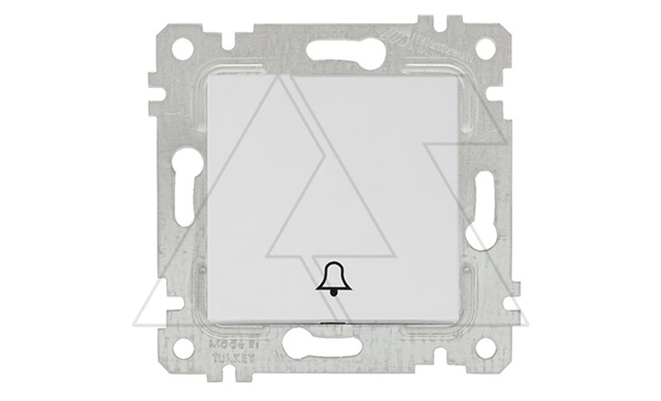 Rita - Выключатель кнопочный, символ - звонок, пруж. зажимы, белый