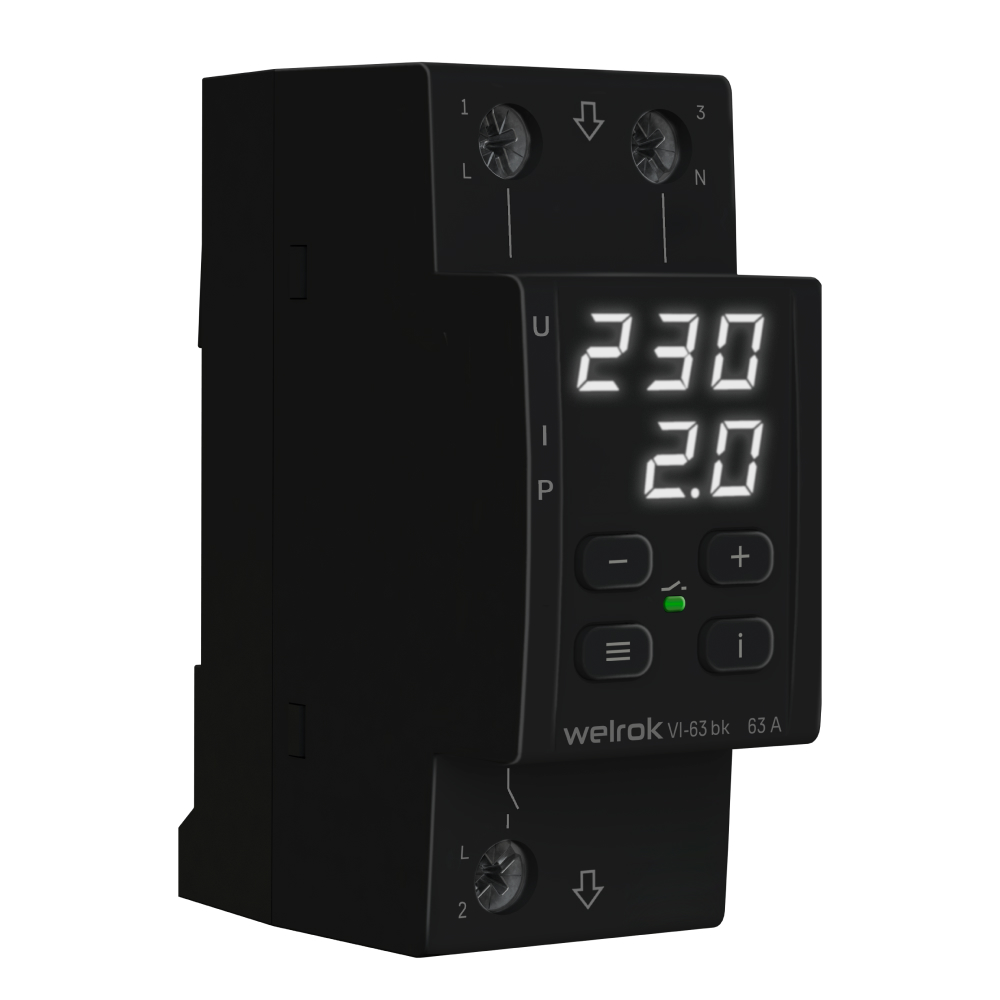 Реле напряжения с контролем тока Welrok VI-63 bk от интернет-магазина amperkin.by