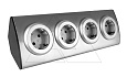 Блок розеточный угловой, 4x2P+E со шторками, безинструментальный монтаж, без кабеля, 3680вт, нержавеющая сталь от интернет-магазина amperkin.by