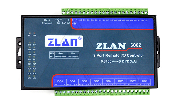 Станция удаленного ввода/вывода ZLAN6802, 8DI, 8RO, 8AI (4..20MA), RS-485 (Modbus RTU), 24VDC