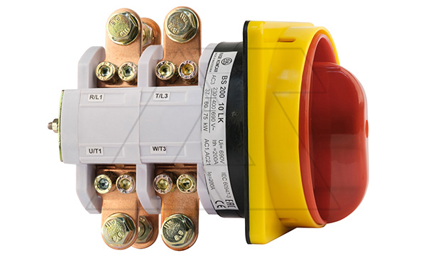 Переключатель BS 200 10 LK, аварийный, 3P, 200A, тип 0-1, 60kW(400VAC по АС-23), на дверь, красная блокируемая в 0 рукоятка, фронт IP40