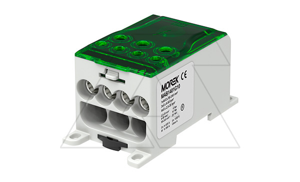 Блок распред. Morek OJL400A зелено-серый, 1P, вх. 1x95_240mm² Al/Cu, вых. 4x2,5_35 + 3x6_50mm² Cu, 425(CU)/380(AL), 1000V, винтовые зажимы Блок распред. Morek OJL400A зелено-серый, 1P, вх. 1x95_240mm² Al/Cu, вых. 4x2,5_35 + 3x6_50mm² Cu, 425(CU)/380(AL), 1000V, винтовые зажимы