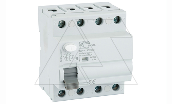 УЗО GYL9-4P-50A-100mA, 4P, 50A, 6 kA, 100mA, тип AC, 4M