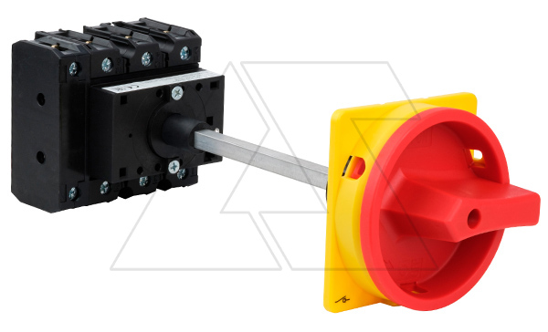 Выключатель нагрузки UKP5-4100/ZAV, 3Р+N, 100А/AC21, 37kW/AC23A, 440VAC, на DIN-рейку с выносной красной блок. рукояткой и валом 200мм, IP65(фронт)