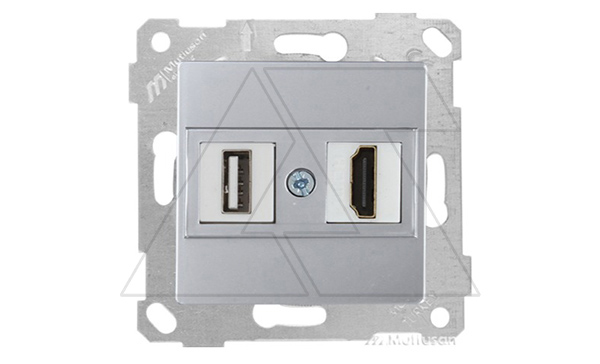 Rita - Розетка HDMI + USB Type A, для передачи данных, нерж. сталь