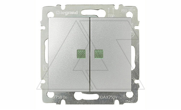 Valena - Переключатель на 2 направления двухклавишный с двойной подсветкой, алюминий