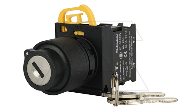 Переключатель PB3E, с ключом, 0-I, фиксация, ключ выним. в 0 и I, 1NO, 6A 230VAC/24VDC, 22mm, IP65